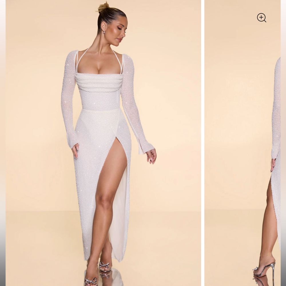NWT-Oh Polly-Champel Embellished Cowl Neck Maxi Dress in Ivory